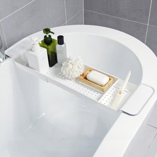 Extendable Bathroom Shelf Bathtub Tray Shower Caddy Bamboo Bath Tub Rack Towel Book Holder Storage Organizer Accessories