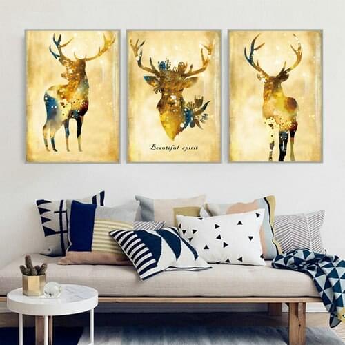 Hight Quality Nordic Poster Pastoral Cute Animals Canvas Painting Nordic Elk Peafowl Feather Home Decor Decoration No Frame