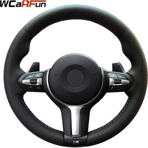 WCaRFun Genuine Leather Hand-stitched Car Steering Wheel Cover for BMW M3 M4 2014-2016 F33 428i 2015 F30 320d 328i 330i 2016
