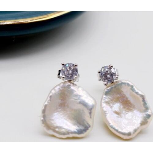 Fashion pearl earrings, white colorful baroque pearls, 925 sterling silver earrings, ladies shiny zircon earrings, bridal engage