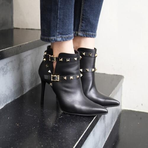 Fashion Sexy Pointed High Heels 6CM/8CM Stiletto Formal Wear Rivet Womens Boots Size 33-42 Black