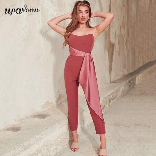 Free Shipping Elegant Summer Womens Jumpsuit 2021 New Style Wrapped Chest Sleeveless Halter Club Party Lace Pencil Jumpsuit