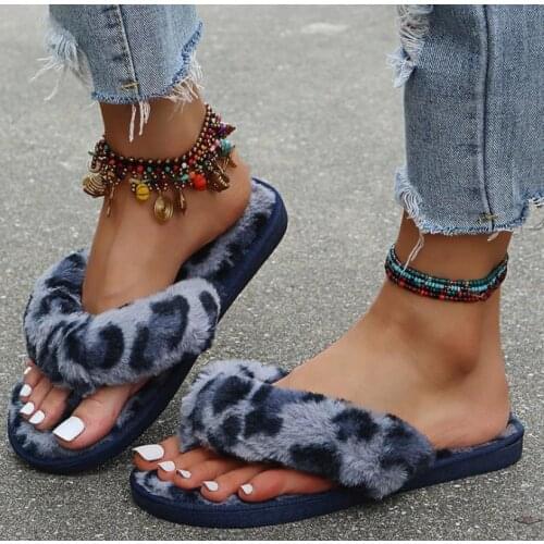 Winter Slippers Women Warm Faux Fur Shoes Leopard Style Ladies Indoor Floor Slipper Open Toe Female Home Fashion Slides 1122