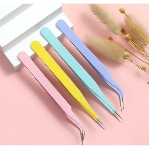 1Pcs Straight Elbow Fashion Nail Art Acrylic Picking Tool Decor Macaron Color Precision Anti-static Tweezers Tweezers Hand Clip