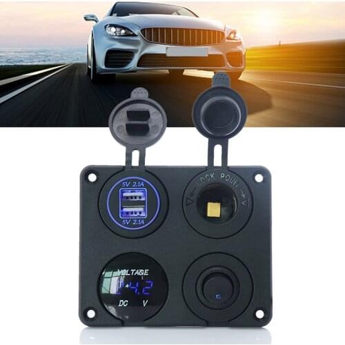 12V Switch Panel Cigarette Lighter Socket Charger Adapter Car Voltmeter + 2 USB
