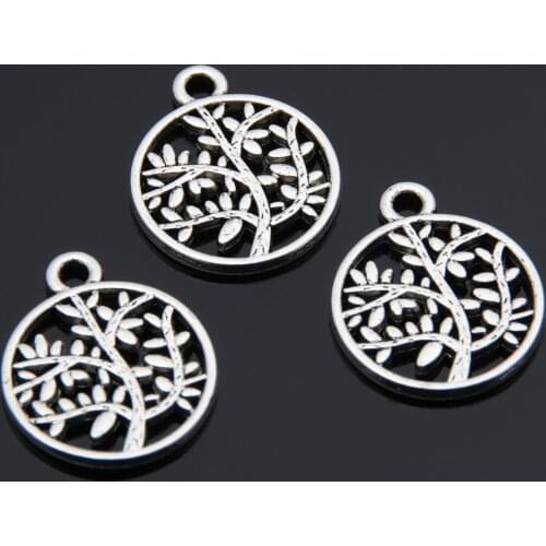 30pcs Silver Color Round Tree Charms Nature Plants Pendant Jewelry Making DIY Handmade Craft Accessories Wholesale A3438