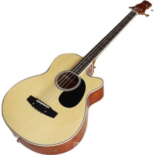 Stock 4 string blue acoustic electric bass guitar 43 inch cutway design 21 frets with EQ acoustic bass guitar high gloss