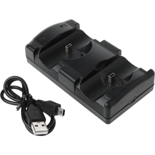 Black Universal USB Powered Dual Double Charger Dock Stand Charging Station for PS3 Move Wireless Controller