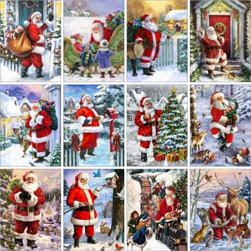 Huacan Full Square/round Diamond Painting Santa Claus Gift Decor Home Diamond Mosaic Embroidery Christmas Sticker Decor