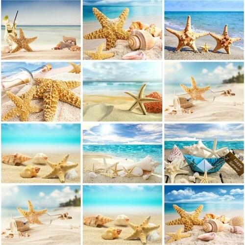 Huacan Diamond Painting Cross Stitch Sea Shell Starfish Scenery Home Decor Full Rhinestone Mosaic 5D Diamond Embroidery