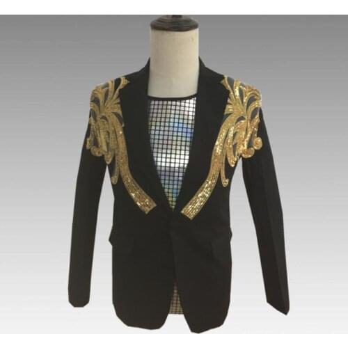Embroidery sequins blazer men suits designs jacket mens stage costumes for singers clothes dance star style dress punk rock