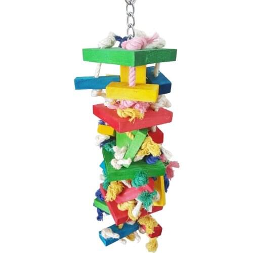 Big colored bird toys, cotton rope, wood block, gnawing parrots, gnawing toys