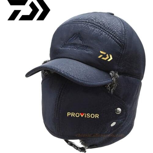 DAIWA Mens Ear Protection Face Bomber Hats Thicker Plus Velvet Warm Woman Winter Fishing Hat Resist The Snow Male Cap Ski Hat