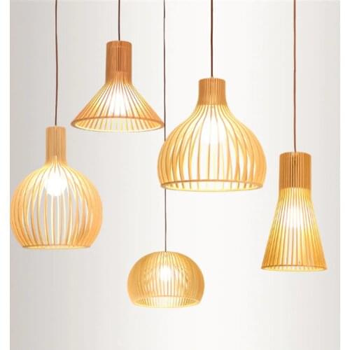 Birdcage Lamp Wood Pendant Lights E27 Restaurant Hanging Lamp for dining table Living Room Bedroom bedside Light Fixtures