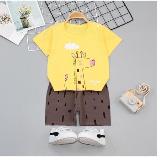 Childrens Short Sleeve Set Fashion Casual Summer Cotton Childrens Short Sleeved Shorts Two Piece Set