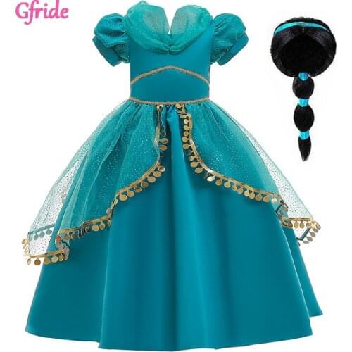 Girls Jasmine Costume For Kids Long Dresses Dress Up Party Belly Dance Dress Indian Disfraces Kids Arabian Christmas Clothes