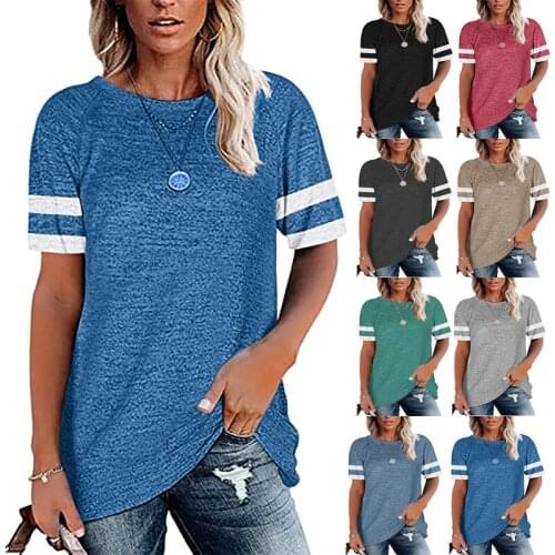 Summer short sleeve T-Shirt Women Tee Shirt Loose Solid Basic T Shirt Women Casual O-neck Tshirt Top Patchwork Slim Women Clothe