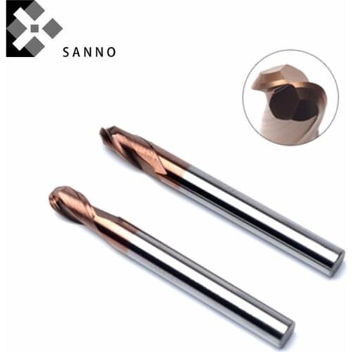 Tungsten steel cnc milling cutter 2 flutes hrc 55 degree ball nose end mill cnc cutting tools for milling