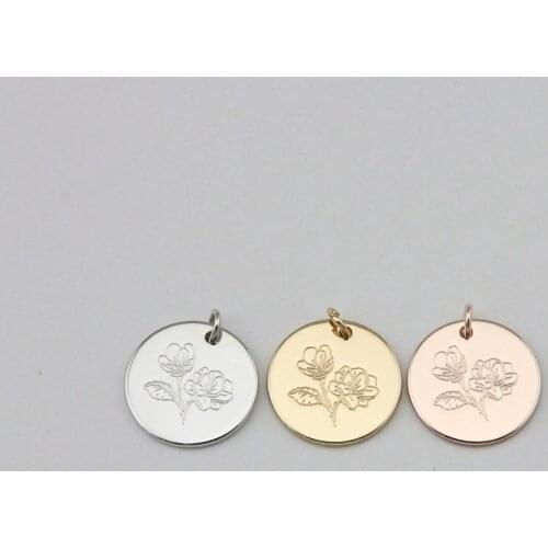 Delicate DIY Magnolia Flower Pendant Simple Inspirational Disc Charm Jewelry 15mm