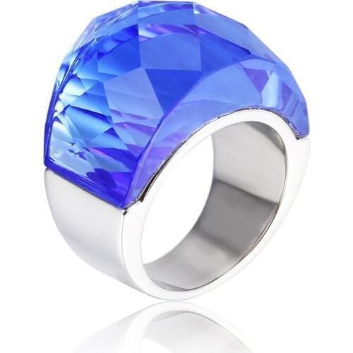 Stainless Steel Multicolors Crystal Zirconia Glass Stone Finger Rings Jewelry For Women