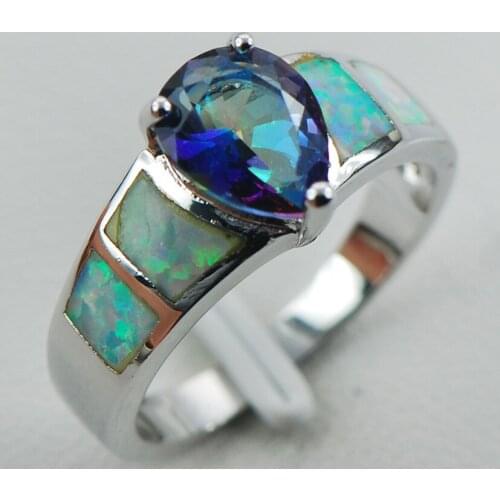 Rainbow Crystal Zircon White Opal 925 Sterling Silver Ring Size 6 7 8 9 10 R1277