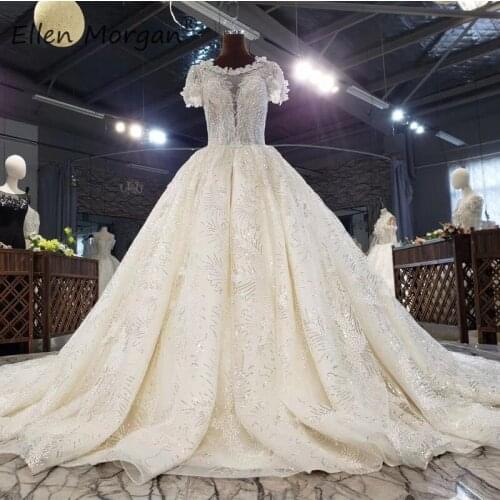 Short Sleeves Lace Wedding Dresses with Train 2021 Custom Made Princess Real Photos Luxury Vestidos De Novia Sexy Bridal Gowns