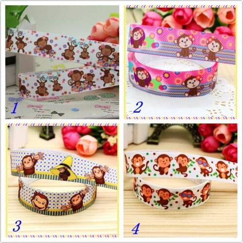 7/8'' Free shipping monkey printed grosgrain ribbon hairbow headwear party decoration diy wholesale OEM 22mm D255