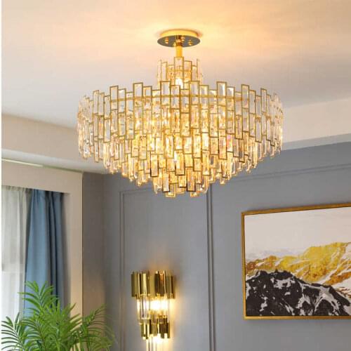 ZuuuVny LED Postmodern Golden Stainless Steel Crystal Raindrop Chandelier Light Lustre Suspension Luminaire For Home Living Room