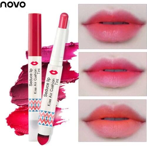 Novo makeup dual head matte lipstick kiss air cushion lip tin waterproof lip gloss 8 colors silky bite lip gloss makeup BN041