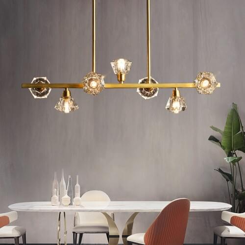 Nordic Restaurant Copper Crystal Chandelier Lighting Black/Gold Lustre Home Decor Suspension Luminaire for Dining/living Room