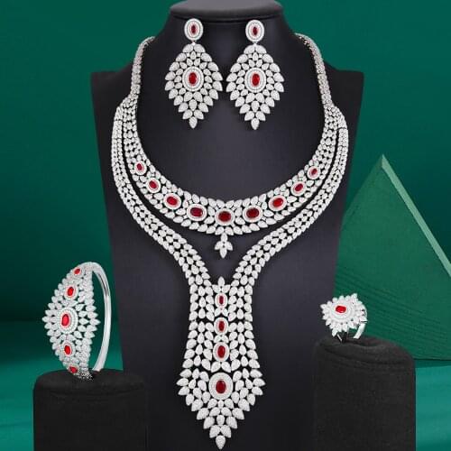 Missvikki Luxury Dubai Azerbaijan Exotic Style Big Necklace Bangle Earrings Ring Jewelry Sets For Women Wedding High Quality