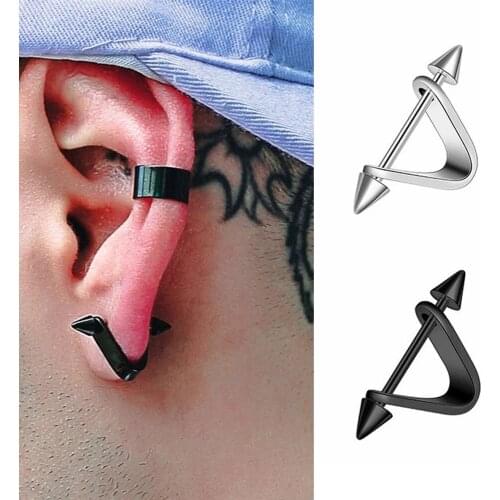 Fashion Gothic Piercing Gold Silvery / Black Stainless Steel Triangle Spike Cone Ear Stud Earring Punk Cool for Men Women