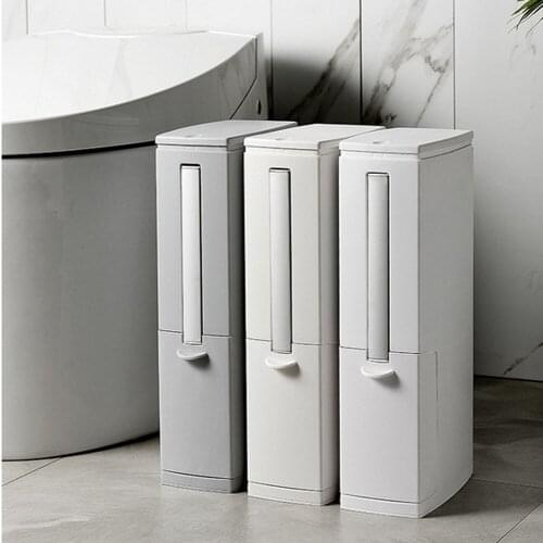 Narrow Trash Can Toilet Brush Set Bathroom Plastic Waste Bin Dustbin Kitchen Garbage Bucket Trash Bin Household Cleaning Tools