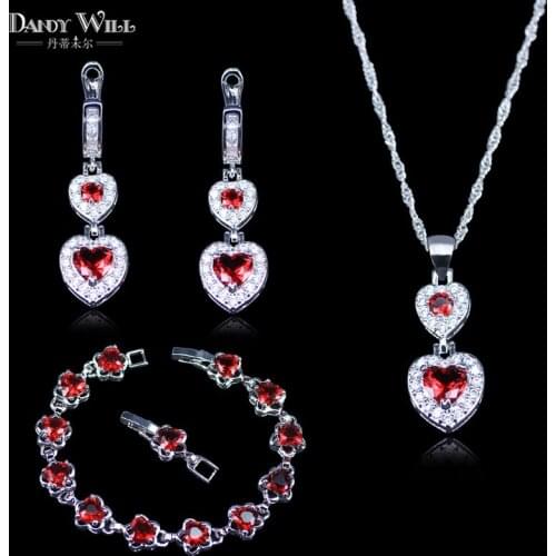 Fashion Korean Ladies Style Cubic Zirconia Silver Color Jewelry 4Pcs Red Crystal Stone Bracelets Sets For Women