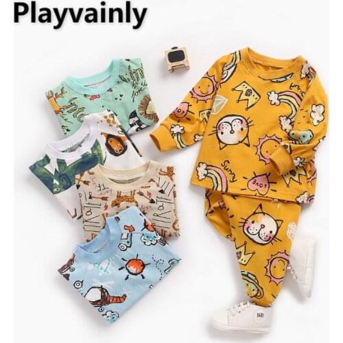 2021 New Autumn Kids Girls Boys Pajamas 2-pcs Sets Cartoon Animals Sweatershits + Pants Homewear Baby Newborn Sleepwear E9199