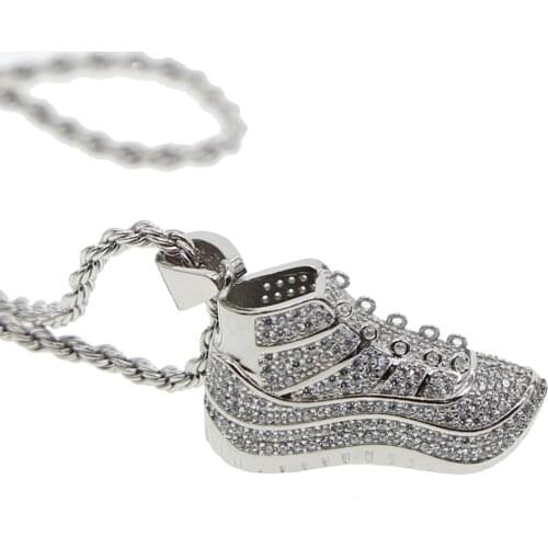 New 24inch Rope chain gold pave cubic zirconia CZ iced out Hip Hop Men Women Shoe Pendant Necklace Jewelry Bling Bling