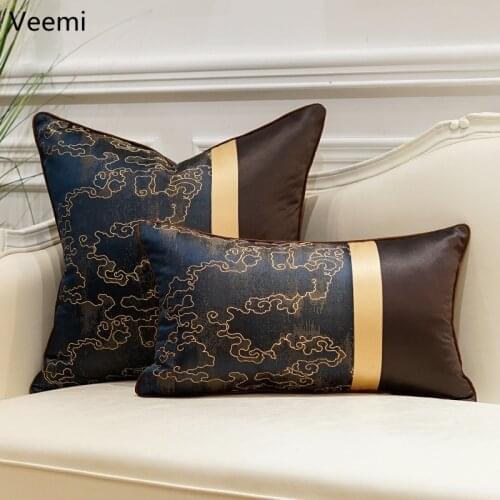 New Chinese Style Floating Clouds Pattern Cushion Cover Luxury Splicing Pillowcase Decoration for Living Room Waist Pillowcase