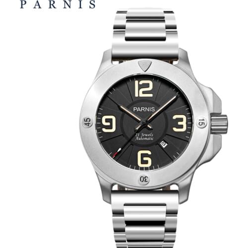 Parnis 47mm Military Mechanical Watches Mens Watch Top Brand Luxury Automatic Watch Sapphire Crystal Genuine Leather Band