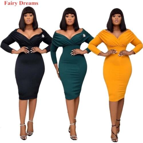 African Dresses For Women Spring Autumn Summer Fashion Sexy Pencil Dress Black Green Yellow Plus Size African Clothing 2020