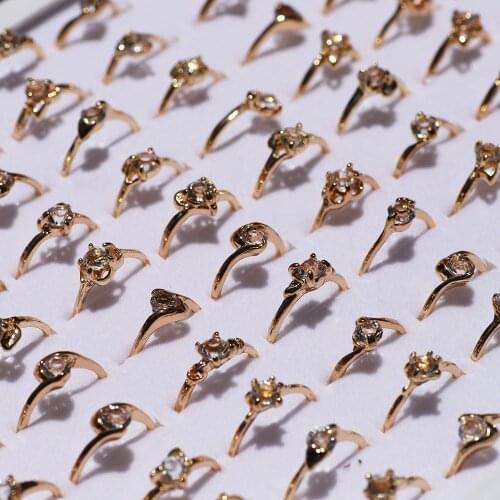 QianBei Wholesale 50pcs/set New Female Jewelry Crystal White Rhinestone Ring Rose Gold Color Women Rings Engagement Wedding Ring