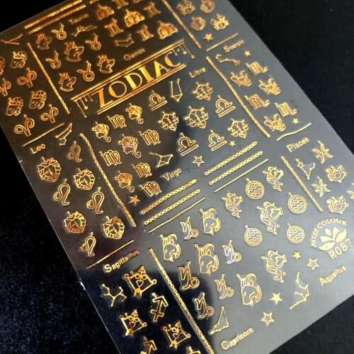 R series 12 constellations r-87 black white gold silver 3d nail art stickers decal template diy nail tool decorations