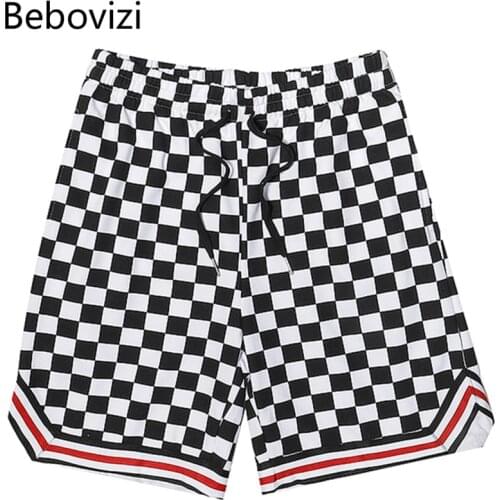 Bebovizi Checkerboard Plaid Shorts 2021 Fashion Men Hip Hop Streetwear Baggy Shorts Track Shorts Harajuku Joggers Sweatpants