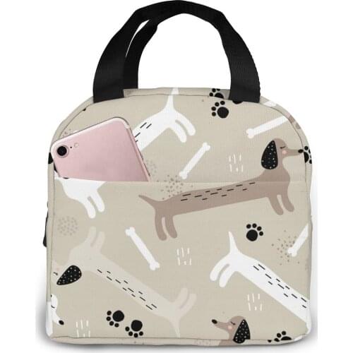 Cute Dachshund Dogs Cooler Bag Portable Zipper Thermal Lunch Bag Convenient Lunch Box Tote Food Bag