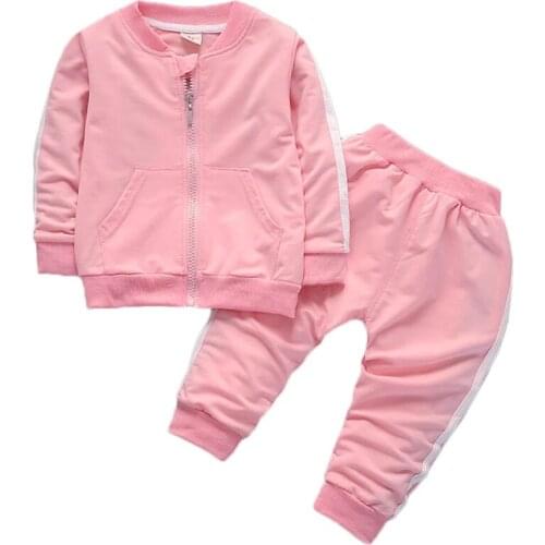 Boy Girls Sports Suit Spring Autumn Zip Sweater Jacket + Sweatpants 2pcs Casual Outfit Baby Childrens Sets Kids Cotton Clothing