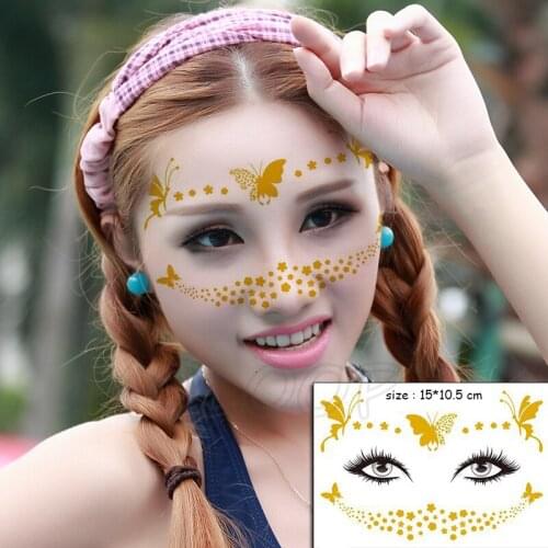 Temporary Tattoo Sticker Gold Face butterfly flower Waterproof Freckles Makeup Stickers Eye Decal Body Art for Girl Kid 05