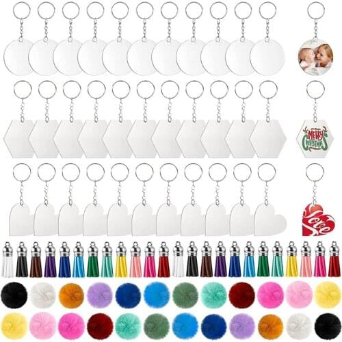 24 Pcs Acrylic Keychains Blank Colorful Tassels Metal Decoration Keyrings with 24 Jump Rings for DIY Projects and Tags