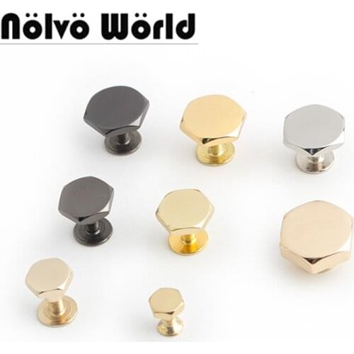 10pcs 50pcs hexagonal punk rivets stud hardware with screw for bags shoes wallets belts bracelets decorative rivet