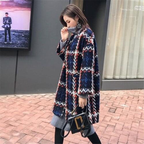 Womens Plaid Wool Jacket 2019 Autumn Winter New Long Thick Single-breasted Hairy Jacket Womens Fashion Pike Warm Coat Overcoat