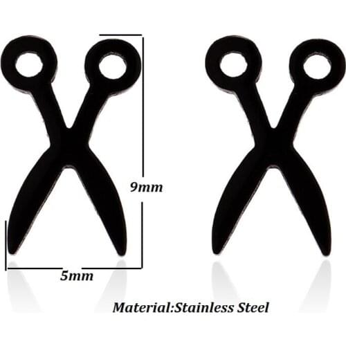 Yiustar Cute Scissor Earrings Charming Black Color Stainless Steel Stud Earings for Women Party Famle Jewelry boucle d'oreille
