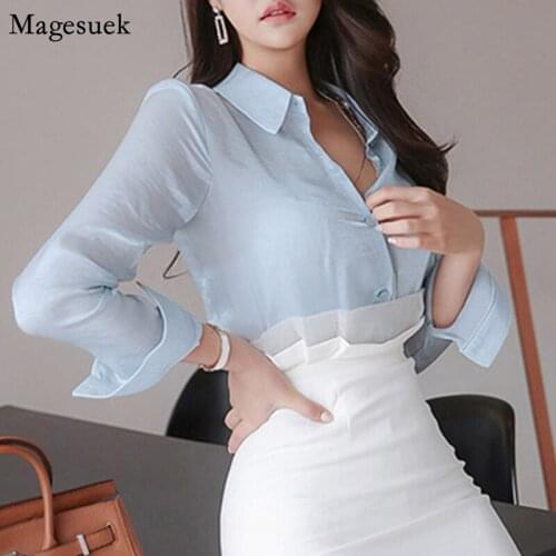 New Korean Solid Office Ladies Top Mujer Cardigan Button Up Long Sleeve Shirt Women Loose Vinateg Blouses Women Casual 12304